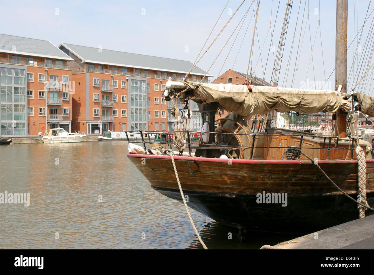Waterside apartments from sailing ship Gloucester Docks Gloucestershire