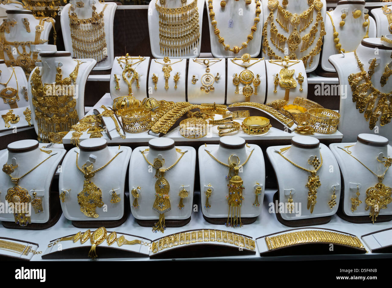 Handcraft Gold jewelry on sale, Dubai Gold Souk, United Arab Emirates