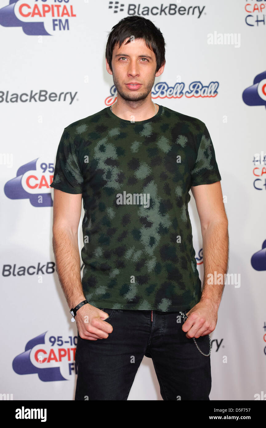 Performer, Elliot Gleave, as Example arrives for the Jingle Bell Ball. Stock Photo