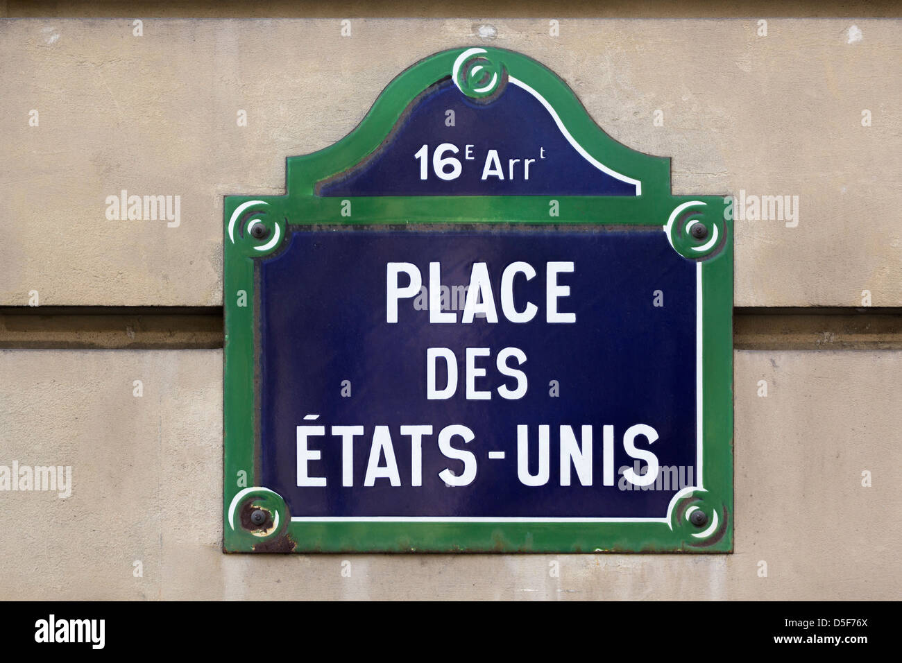 Place des États-Unis street sign, Paris, France Stock Photo