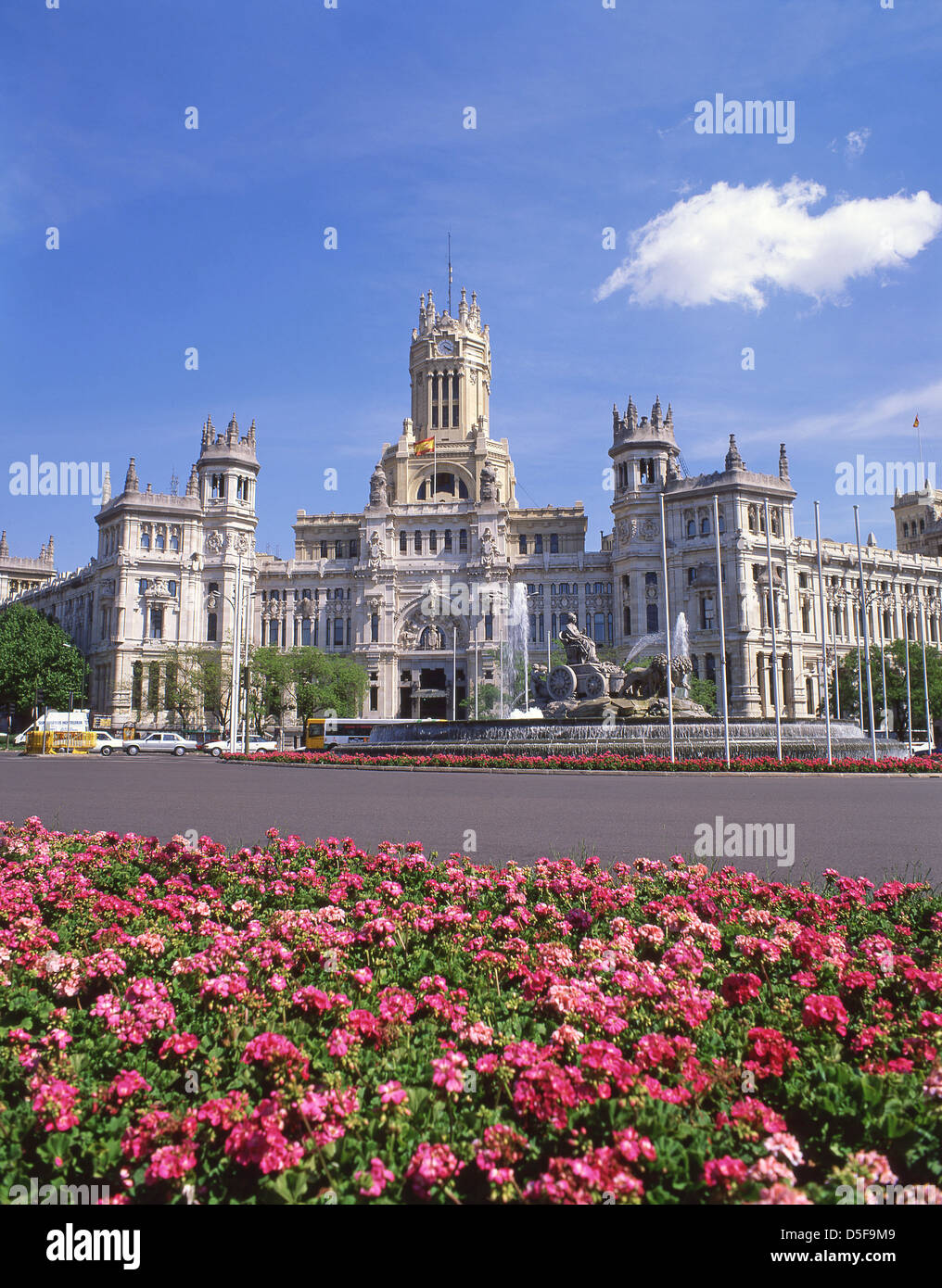 The Fountain of Cibeles with Palacio de Cibeles (Cibeles Palace) behind, Plaza de Cibeles, Centro, Madrid, Kingdom of Spain Stock Photo