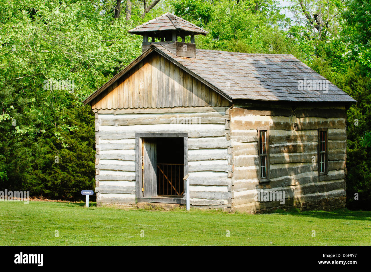 Log church at Prairie Grove Battlefield State Park, Arkansas Stock
