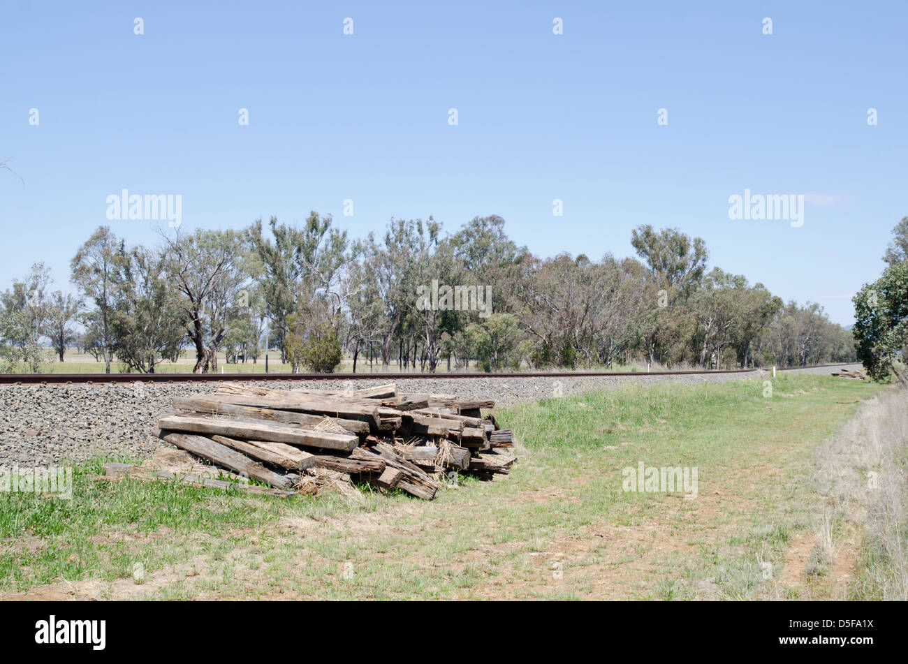 Old railway sleepers removed from line Stock Photo