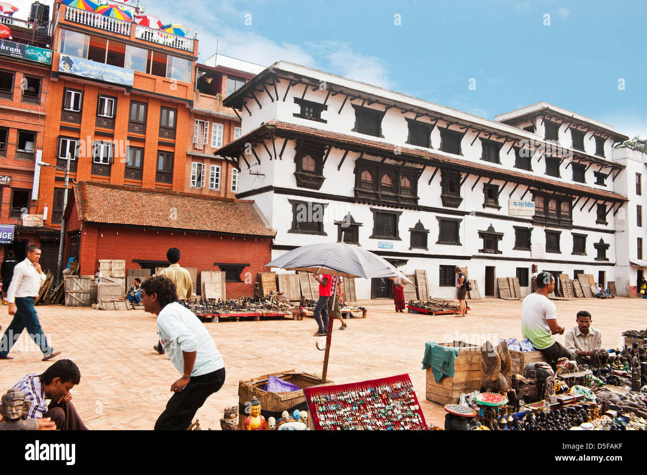 Market stalls in a street market, Hanuman Dhoka, Durbar Square, Kathmandu, Nepal Stock Photo