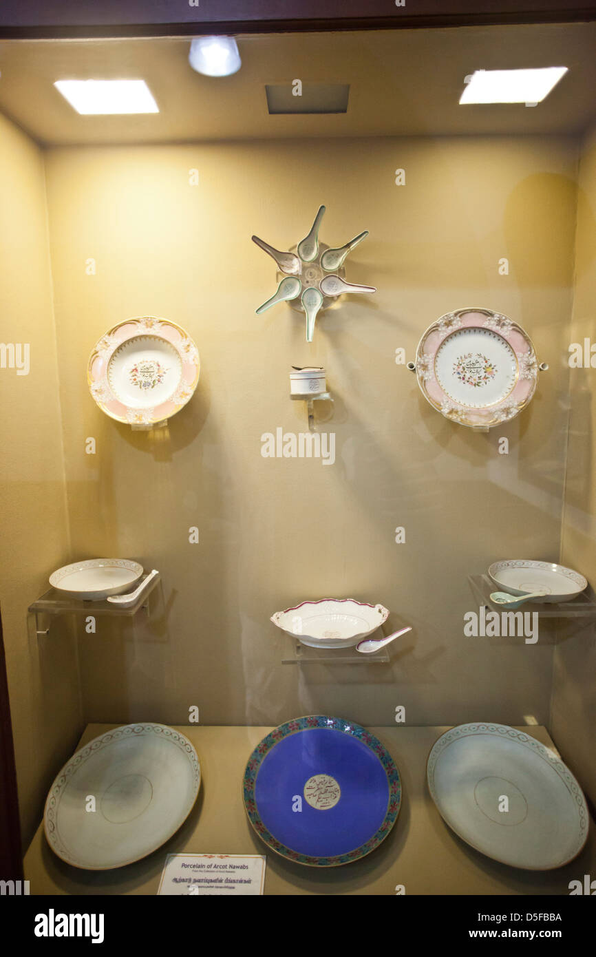 Porcelain collection in display at Fort Museum, Fort St. George, Chennai, Tamil Nadu, India Stock Photo