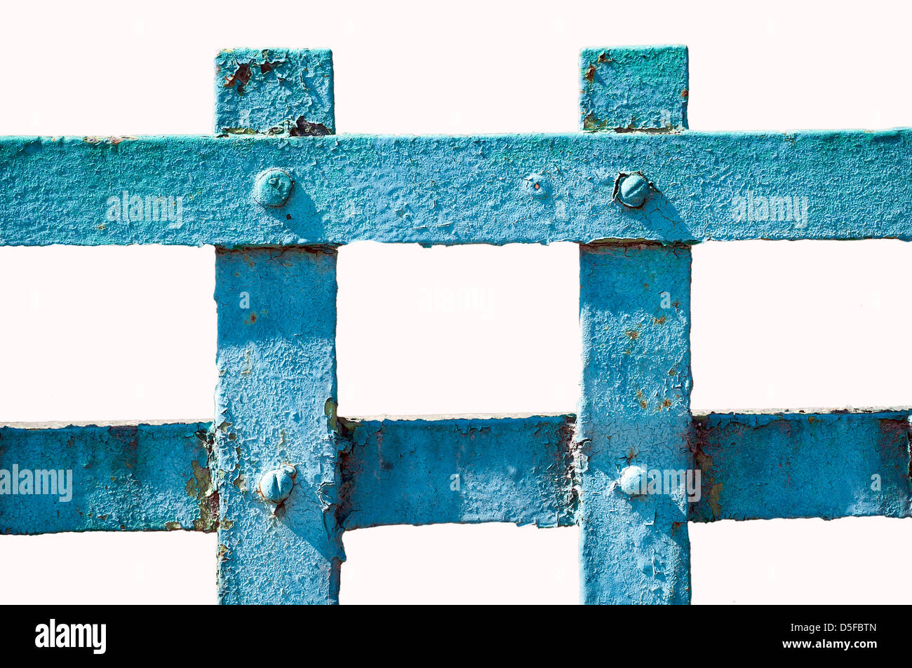 Old metal fence painted in blue on white isolated Stock Photo - Alamy