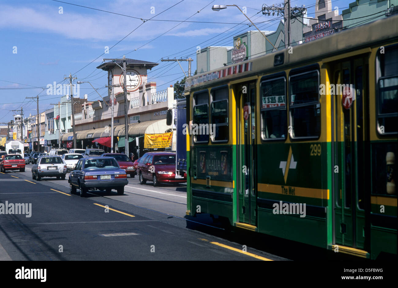 Australia, Victoria, Melbourne, Victoria street in Richmond with outbound tram. Stock Photo