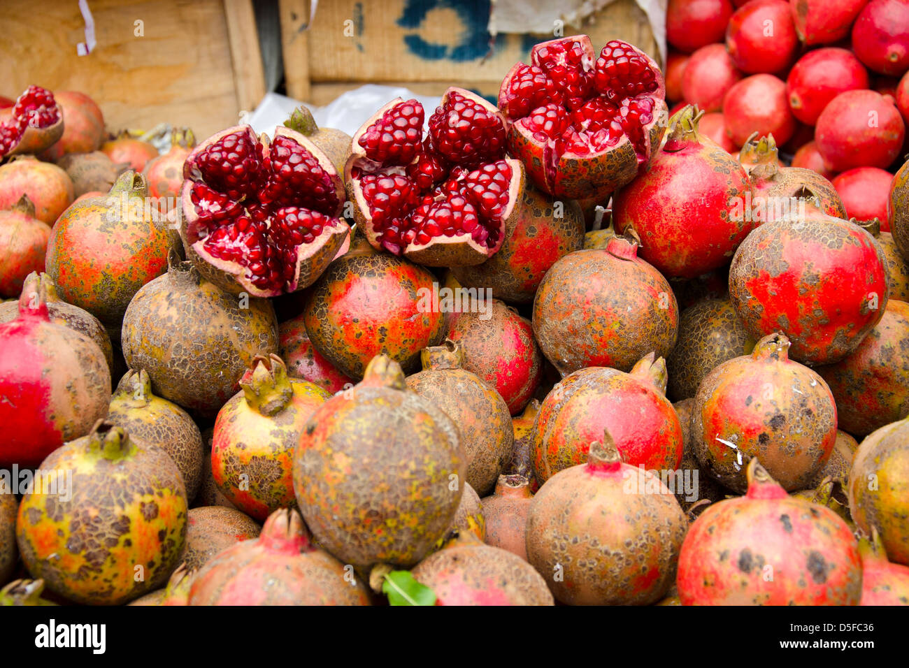 fresh pomegranate in Delhi street market, India Stock Photo