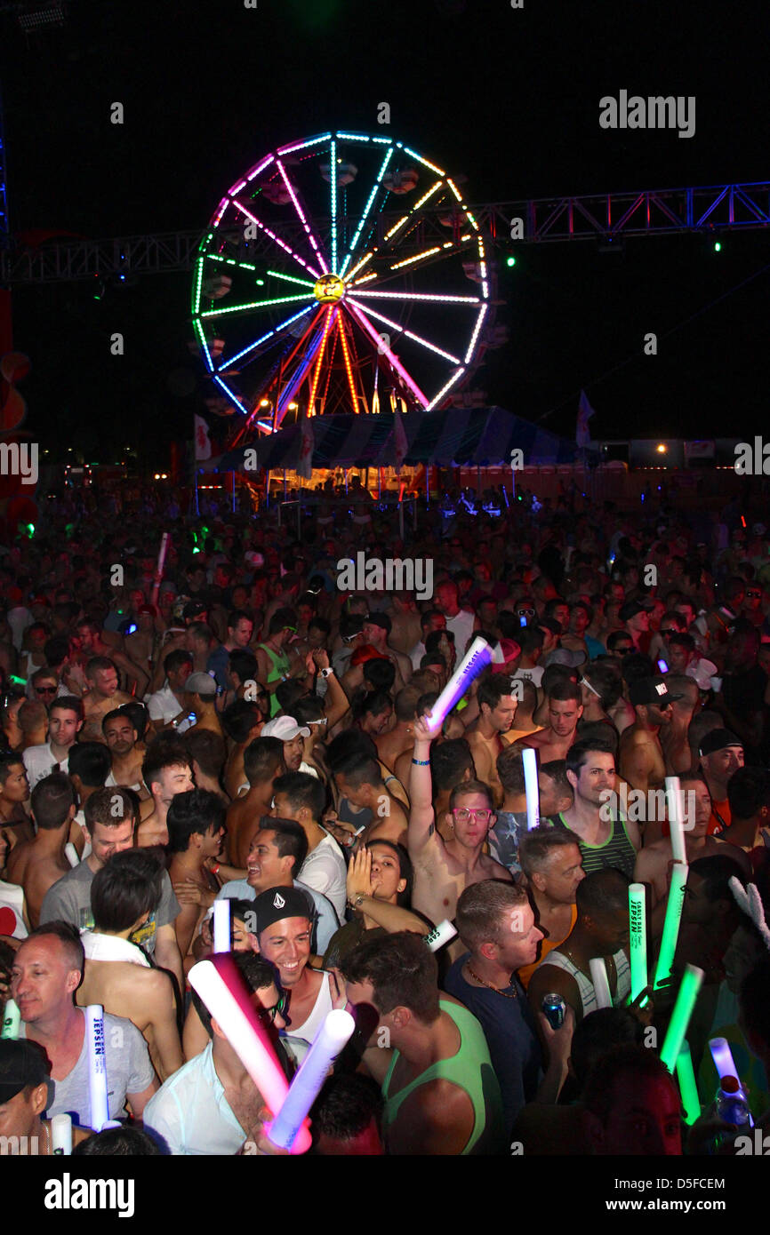 Palm Springs, California USA. Thirty thousand attendees packed the largest gay dance music festival in the world. Stock Photo