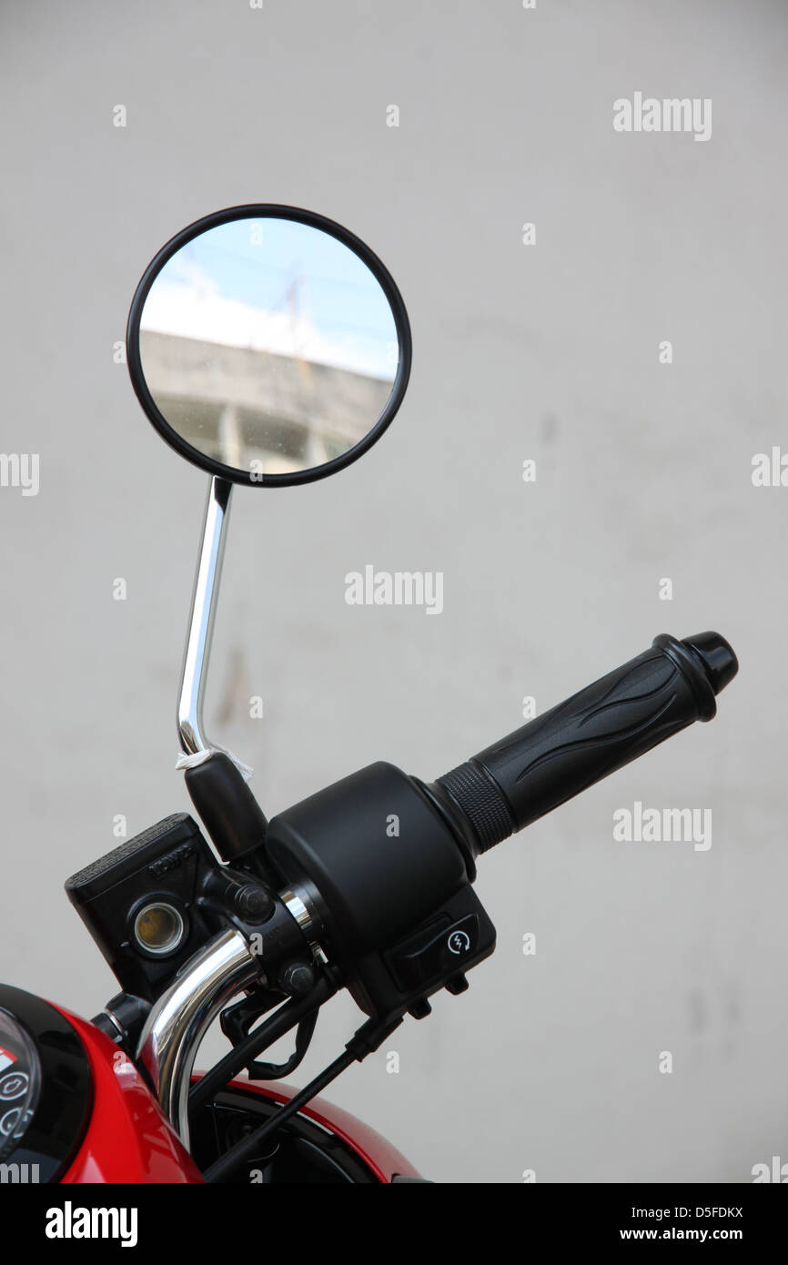 The Motorcycle rear view mirror. Stock Photo
