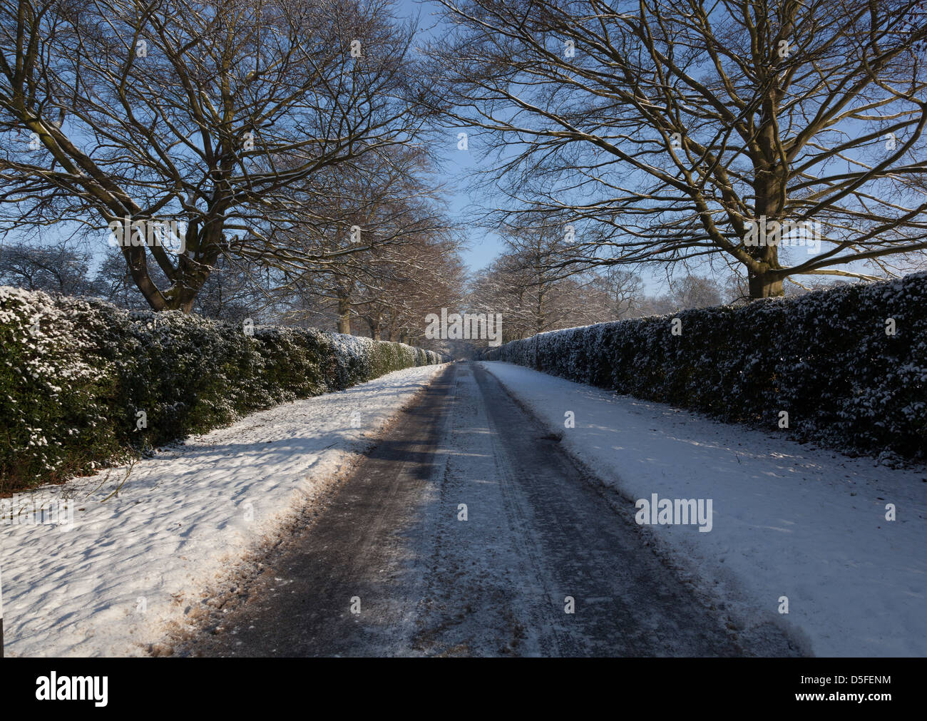 Snowy Lane  Vale  of Belvoir Stock Photo