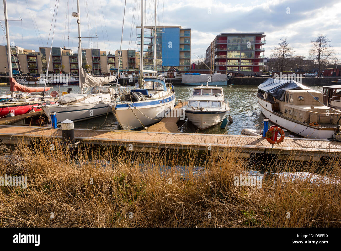 Boats moored on the River Avon in the centre of Bristol, UK Stock Photo