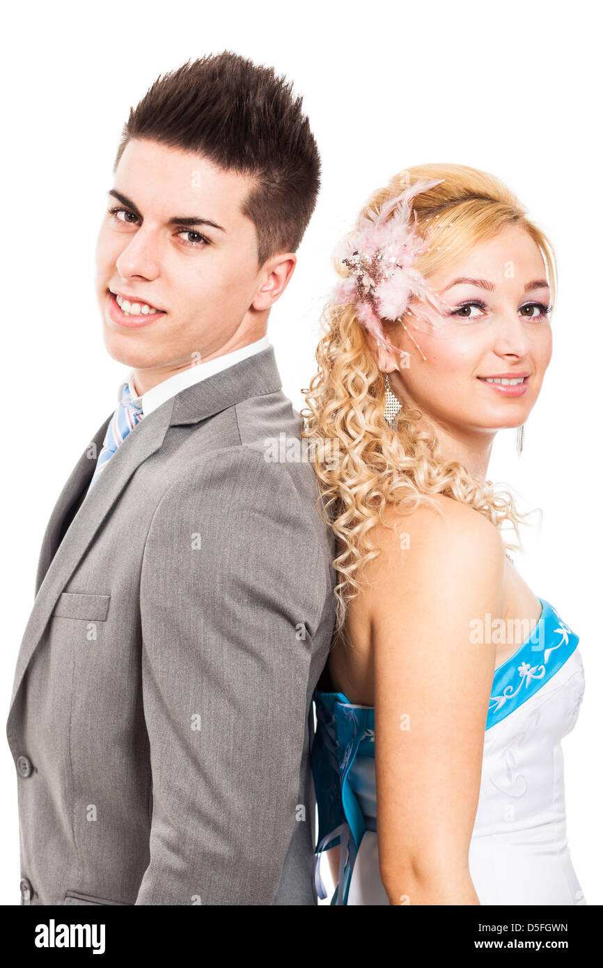 Portrait of young wedding couple, isolated on white background Stock ...