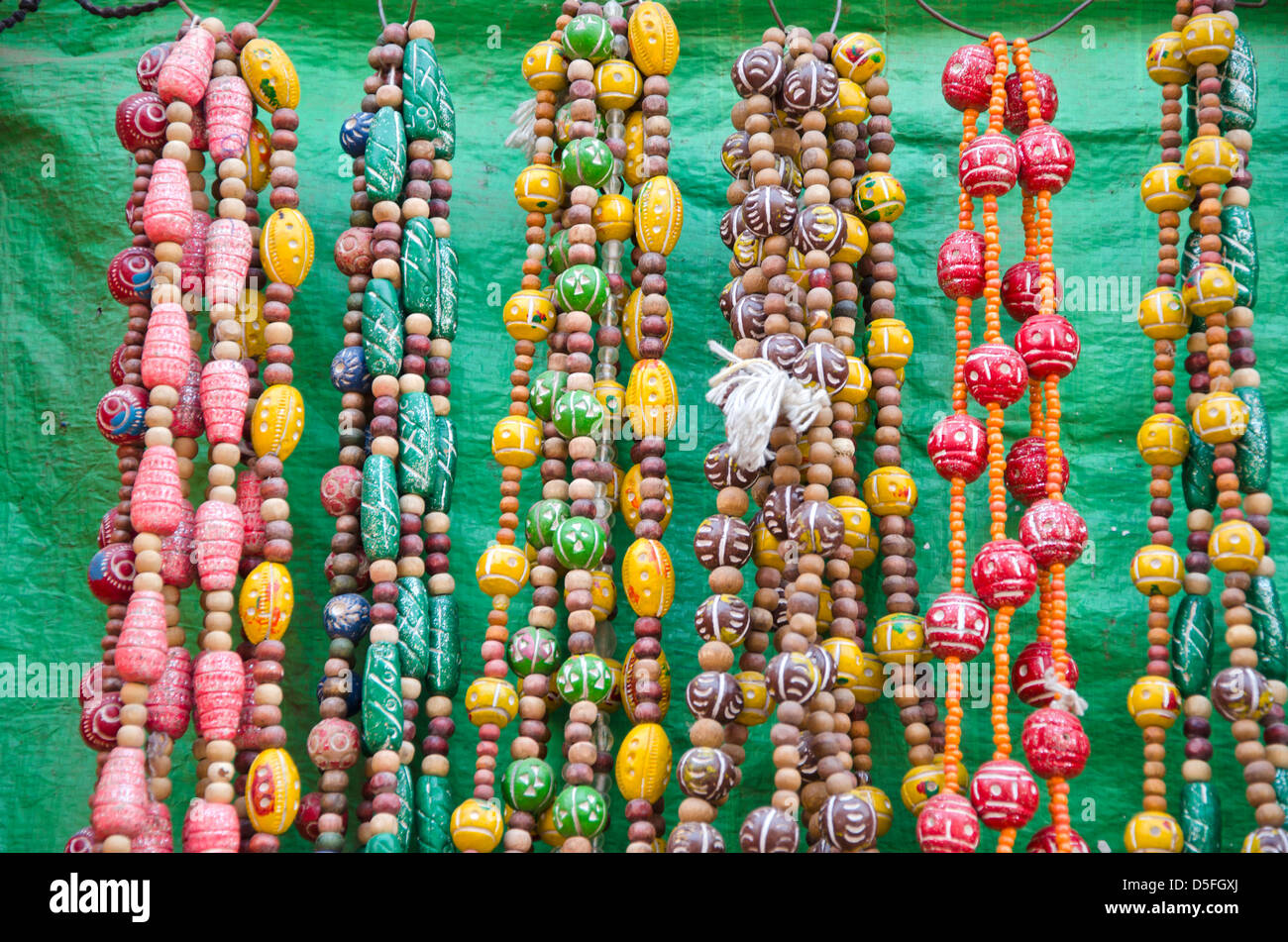 various colorful jewelry in India street market Stock Photo