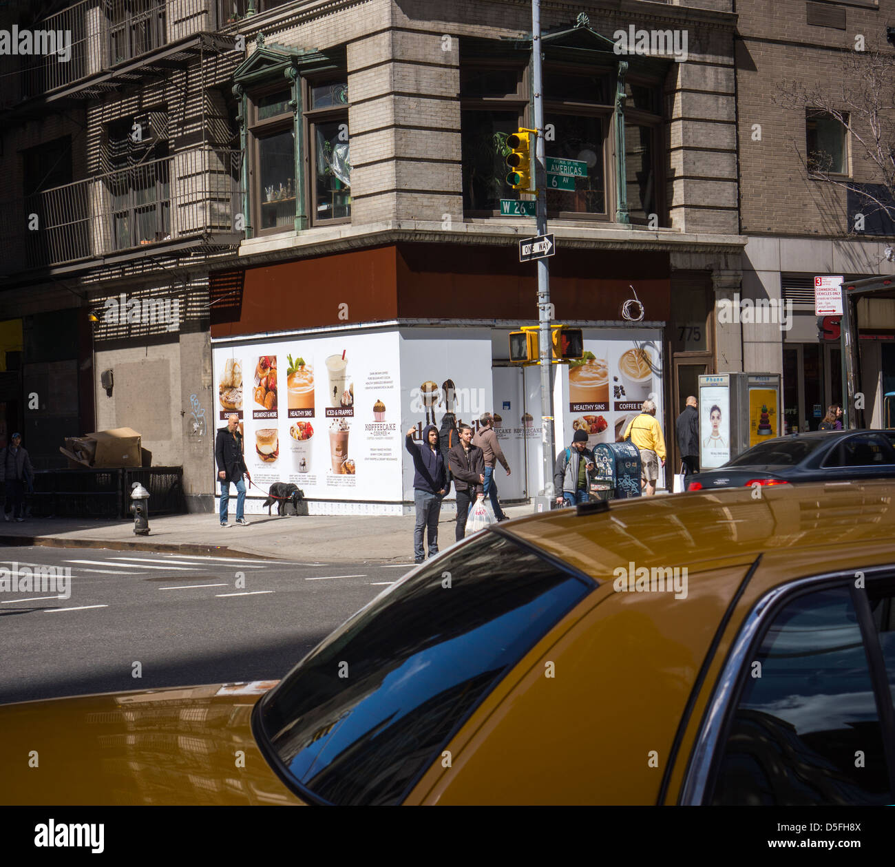 The future location of a Koffeecake Corner coffee shop and bakery cafe in the New York neighborhood of Chelsea Stock Photo