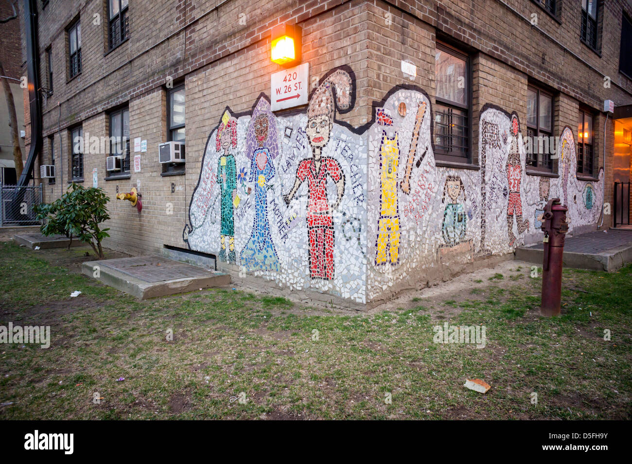 A mosaic decorates a wall at the NYCHA Elliot Houses complex of