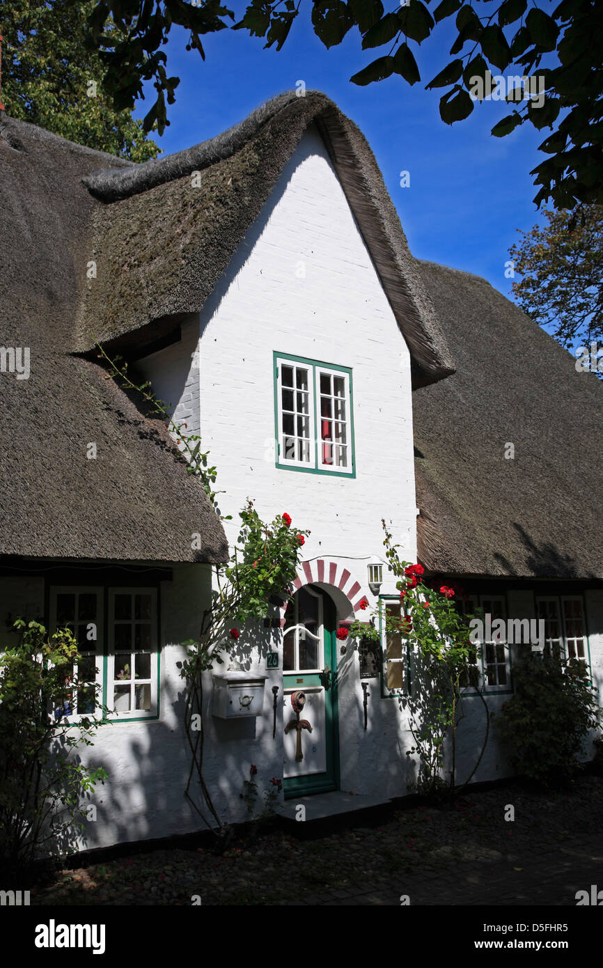 Foehr Island, old thatched house in Nieblum, Schleswig-Holstein, Germany Stock Photo