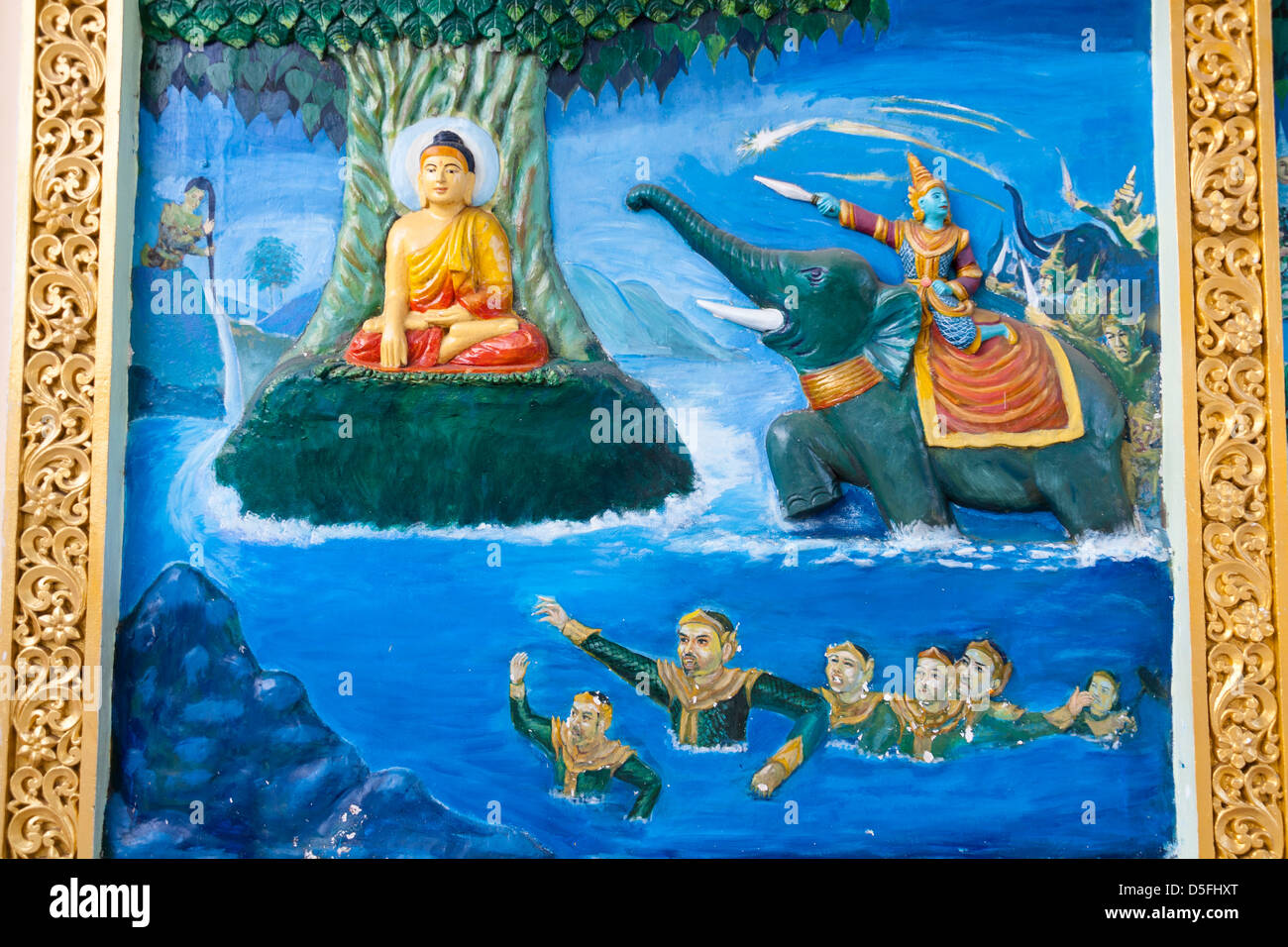 Painting depicting the life of Buddha on a prayer hall wall, Shwedagon Pagoda, Yangon (Rangoon