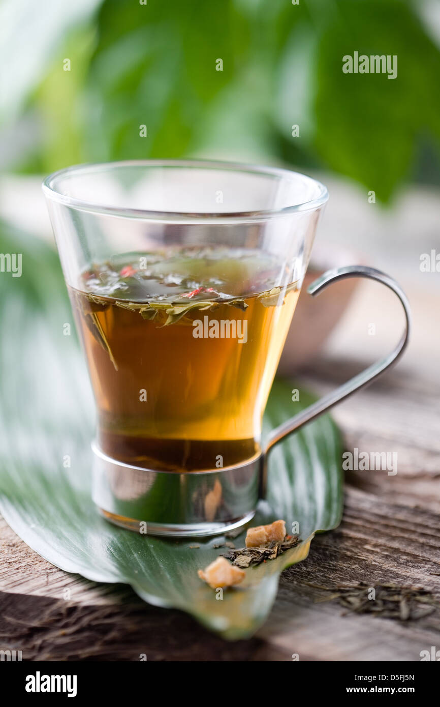 Cup of chinese green tea in glass Stock Photo