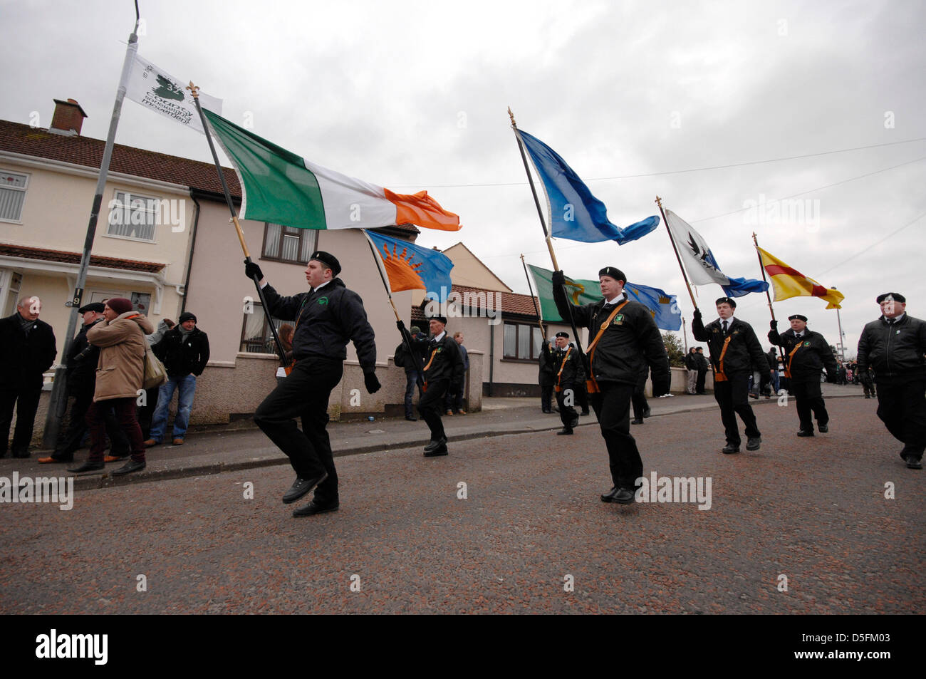 Londonderry, UK. 1st April, 2013. A Colour Party leads a dissident republican 32 County Sovereignty Movement (32 CSM) march to commemorate the 97th  anniversary of the 1916 Easter Rising. Credit: George Sweeney/Alamy Live News Stock Photo