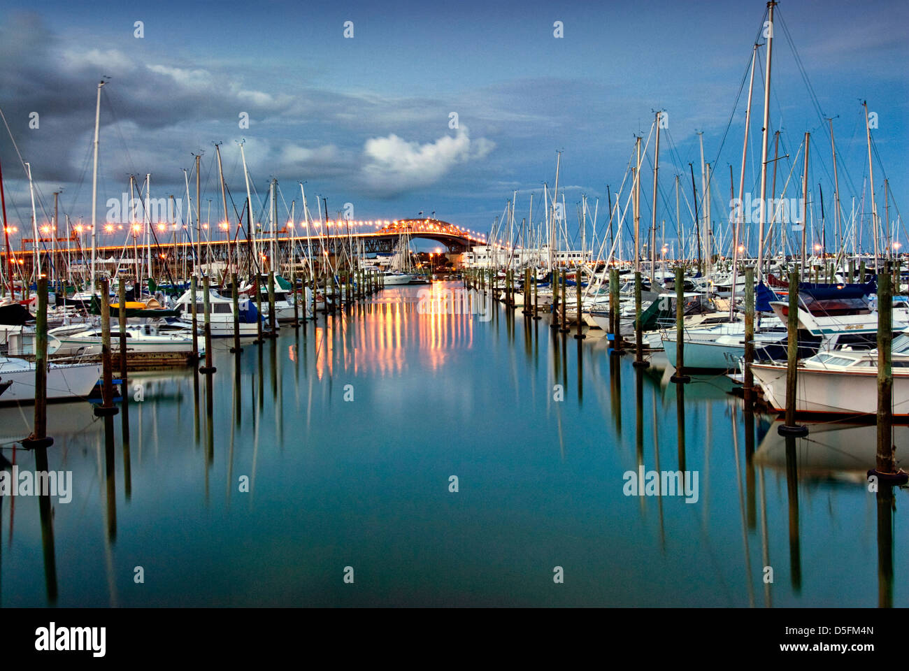 Auckland harbor Bridge from Westhaven Marina. Auckland, North Island