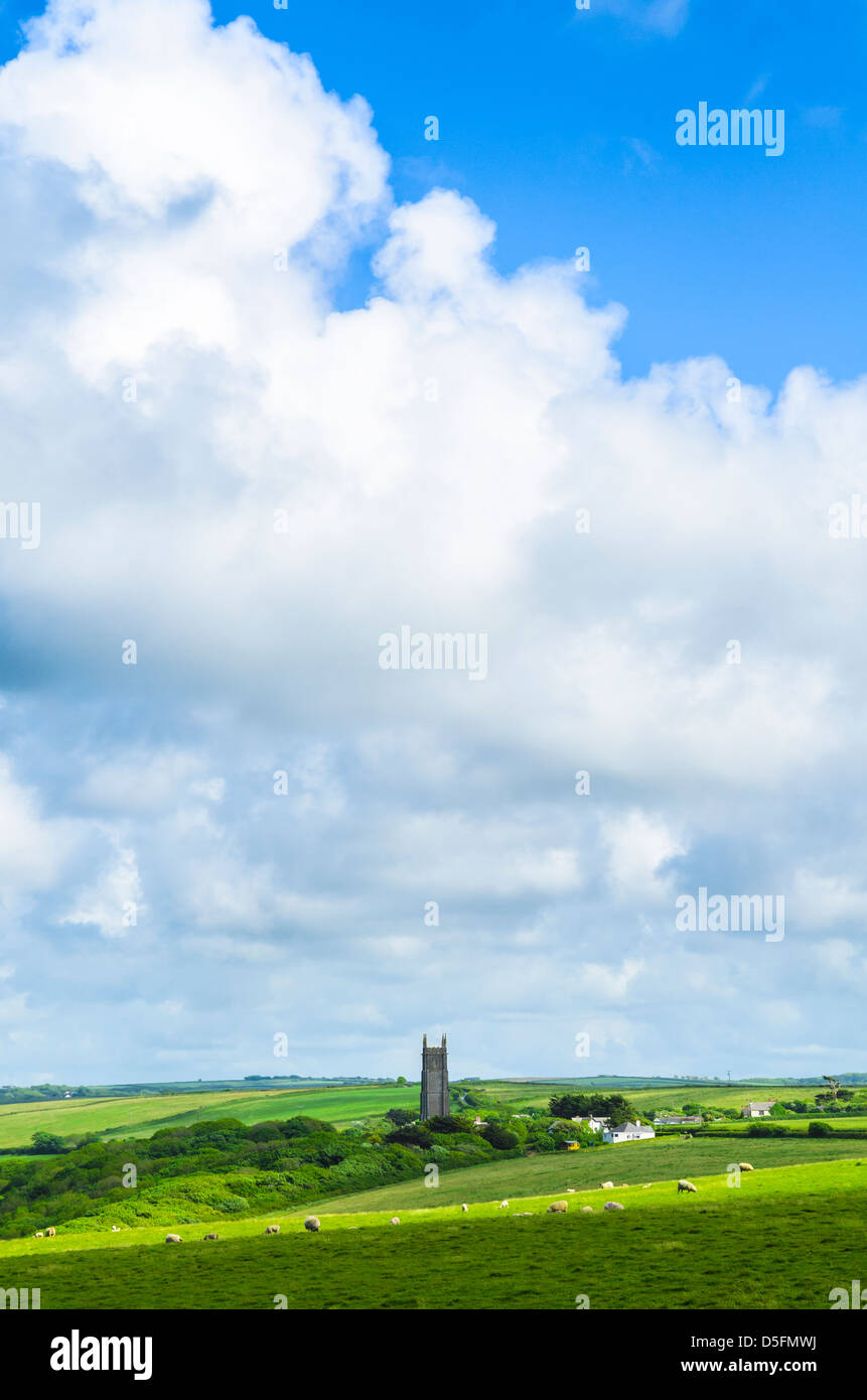 The hamlet of Stoke in the North Devon countryside viewed from The Warren, England. Stock Photo
