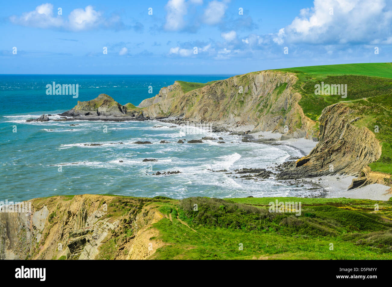 Blegberry Beach viewed from Dyer Lookout near Hartland Quay, Devon, England. Stock Photo