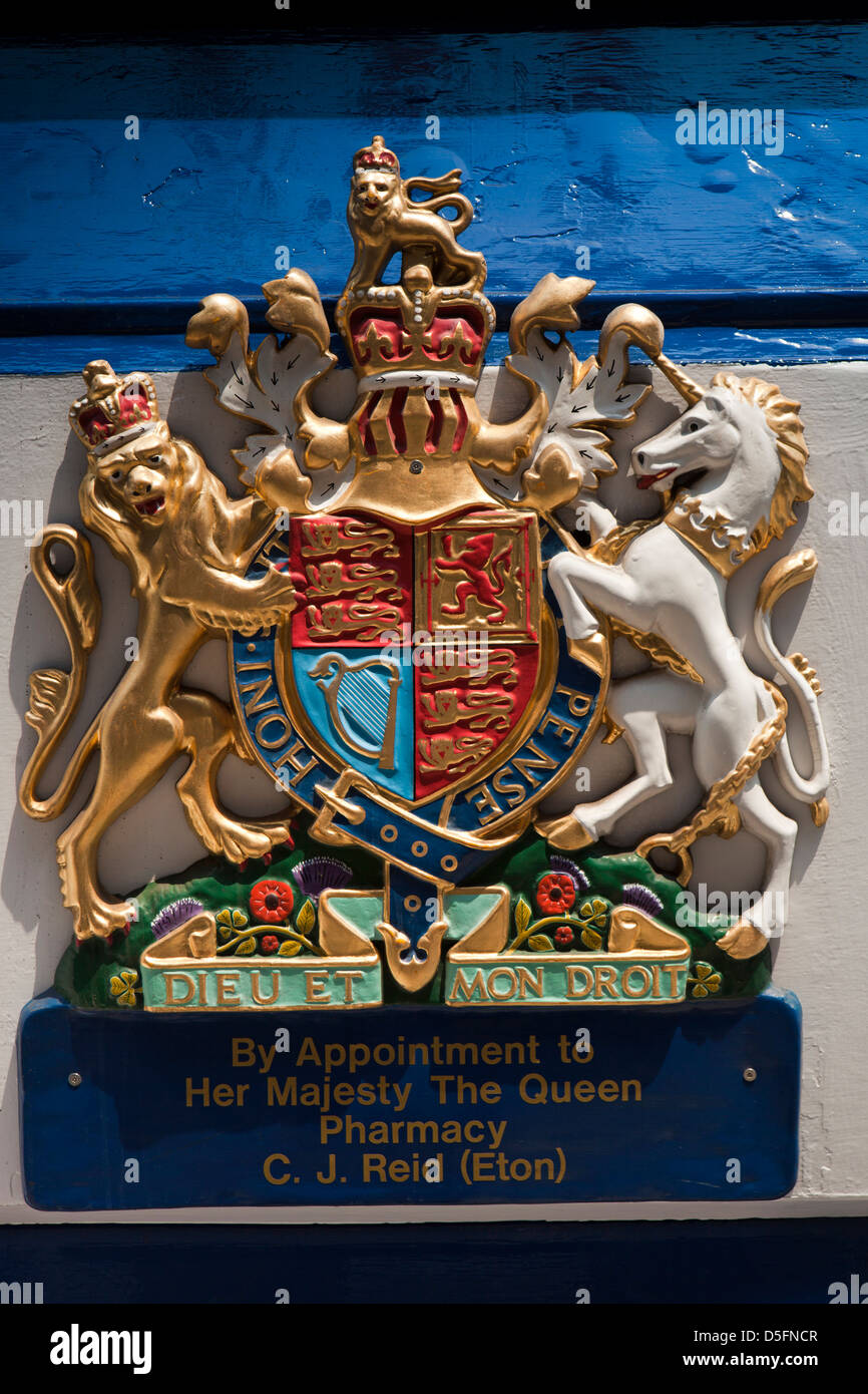 England, Berkshire, Eton High Street, Reids Chemist’s shop Royal ‘by appointment’ Warrant Stock Photo
