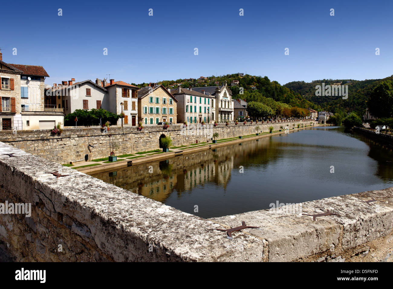 View from the 14th century Pont des Consuls, Villefranche de Rouergue, Aveyron, France Stock Photo