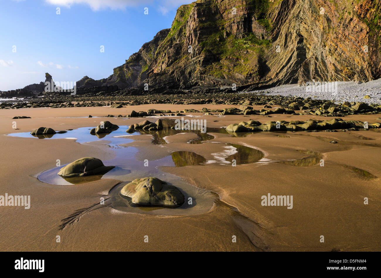 The beach at Hartland Quay, Devon, England. Stock Photo