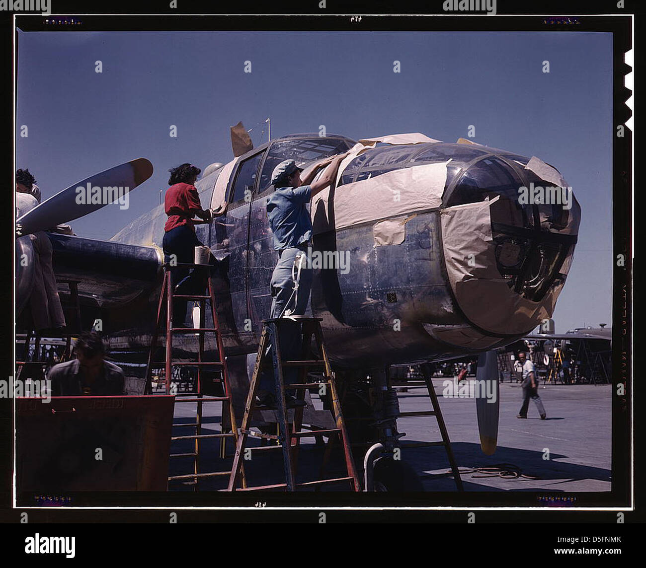 North American B-25 bomber is prepared for painting on the outside assembly line, N[orth] A[merican] Aviation, Inc., Inglewood, Calif. (LOC) Stock Photo