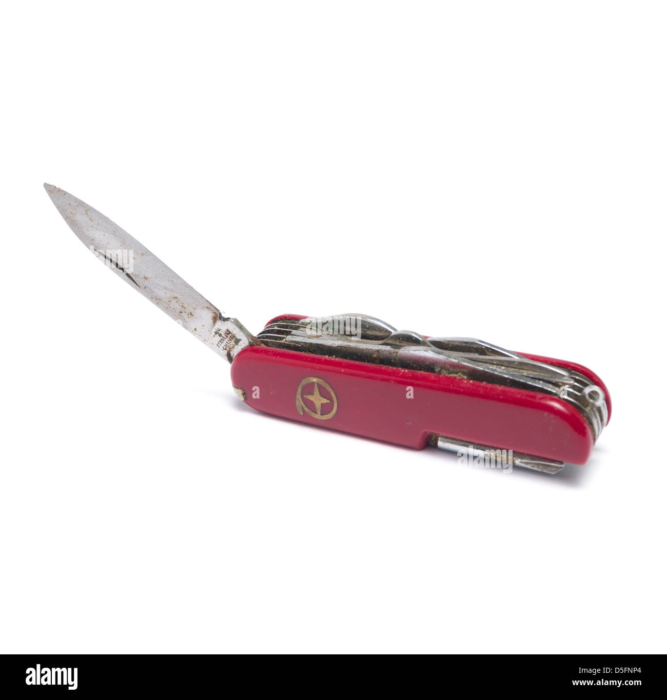 Red swiss army knife isolated on white background Stock Photo