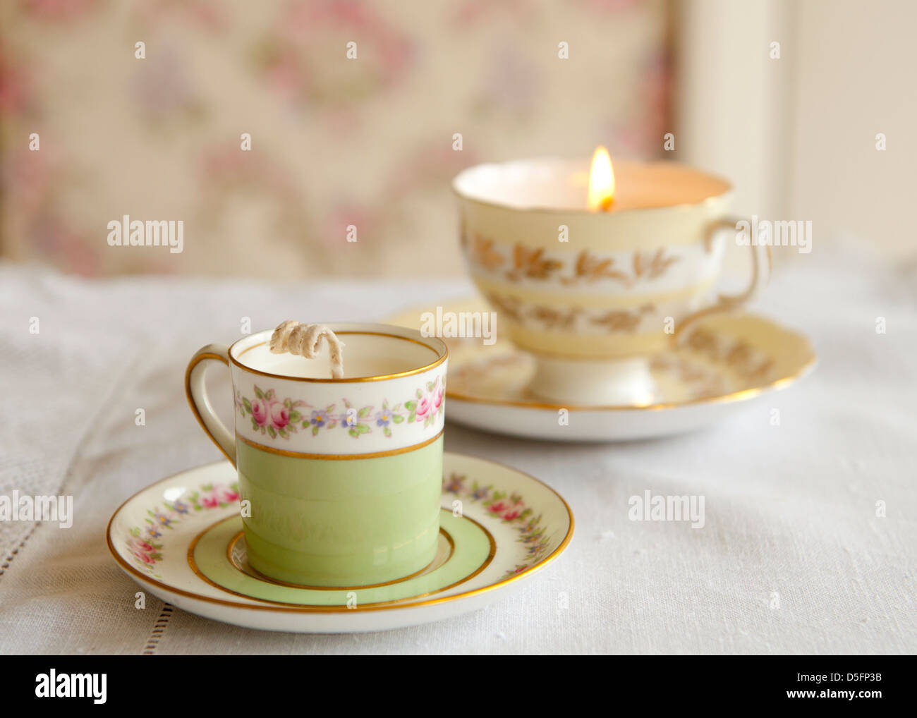 Tea cup candle making step 3 Stock Photo Alamy