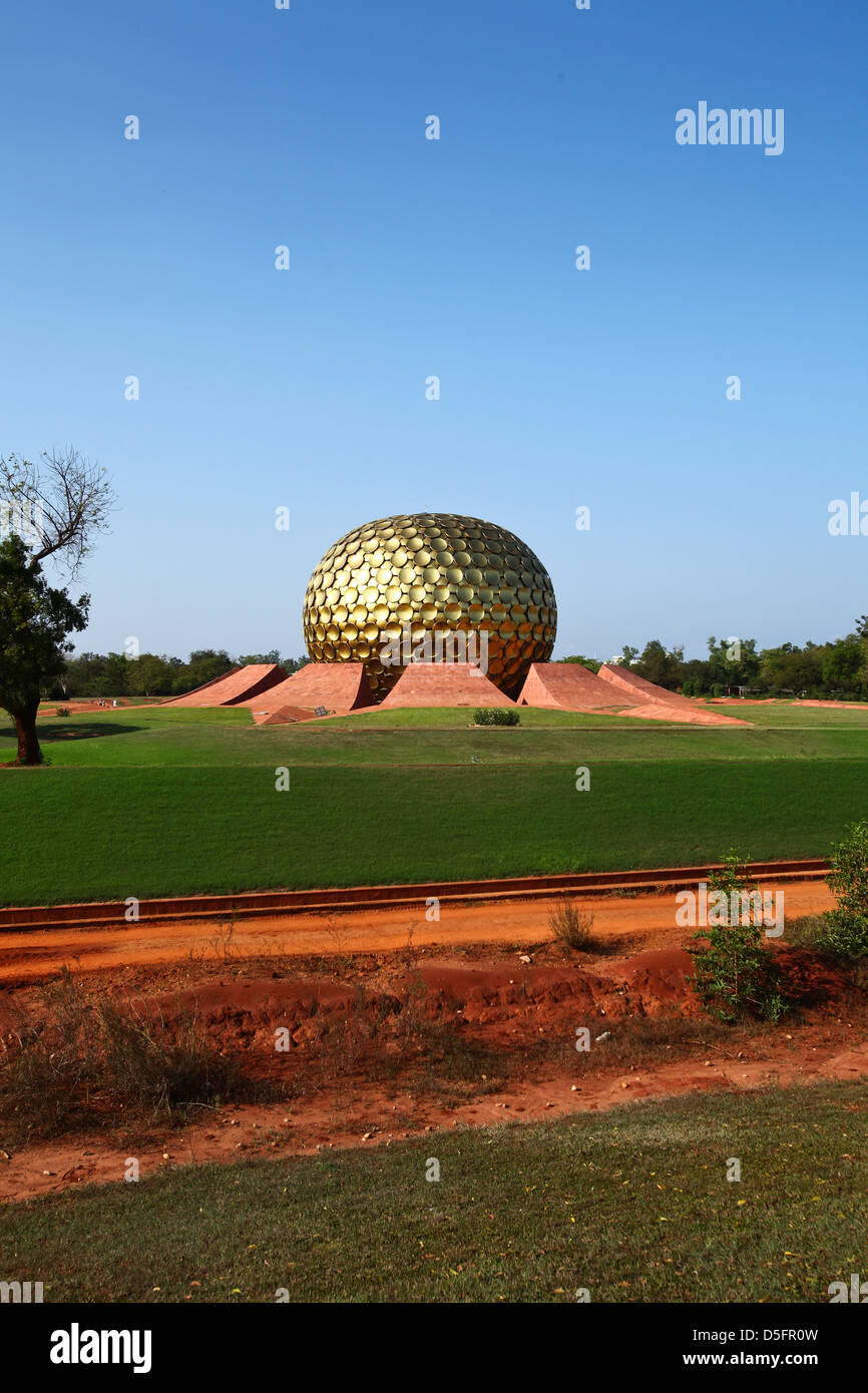 Auroville Matrimandir in Tamil Nadu. Stock Photo
