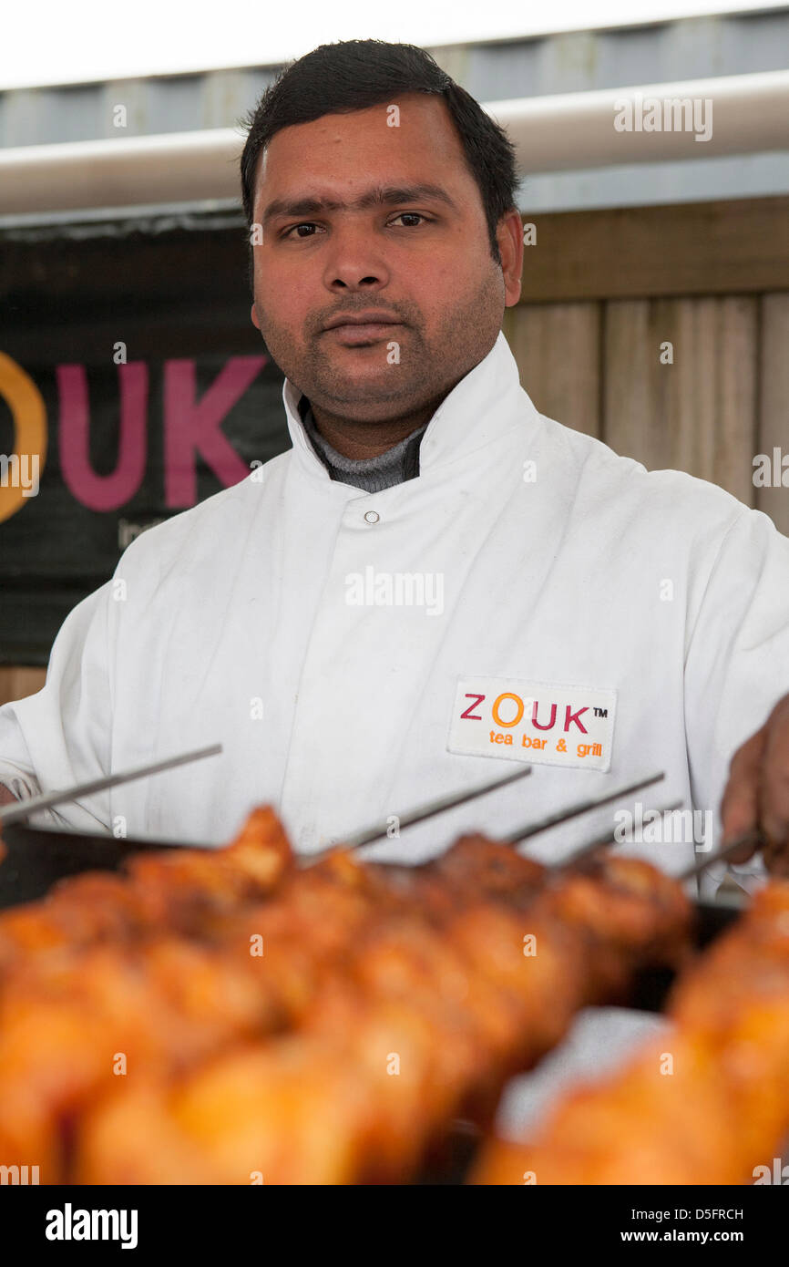 Chester, Cheshire, UK Easter Monday 1st April, 2013.  Zouk Tea Bar & Grill at the Chester Food, Drink & Lifestyle Festival 2013.  The event celebrates everything that is good about local produce, providers and venues in the Chester District only 2 miles from Chester City Centre. Over 150 exhibitors attended the 3 day undercover event with lots of producers and hot food stalls tempting the tastebuds.  2013 is biggest show ever put on at Chester Racecourse with more for people to see and do over the Easter. Credit: Cernan Elias/Alamy Live News Stock Photo