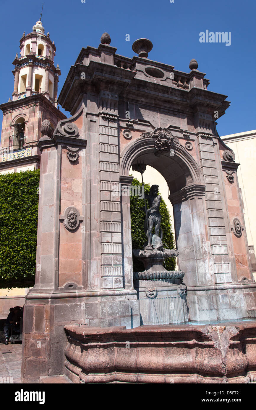 Fountain of Neptune is located in the Spanish Colonial city of Queretaro, Mexico Stock Photo