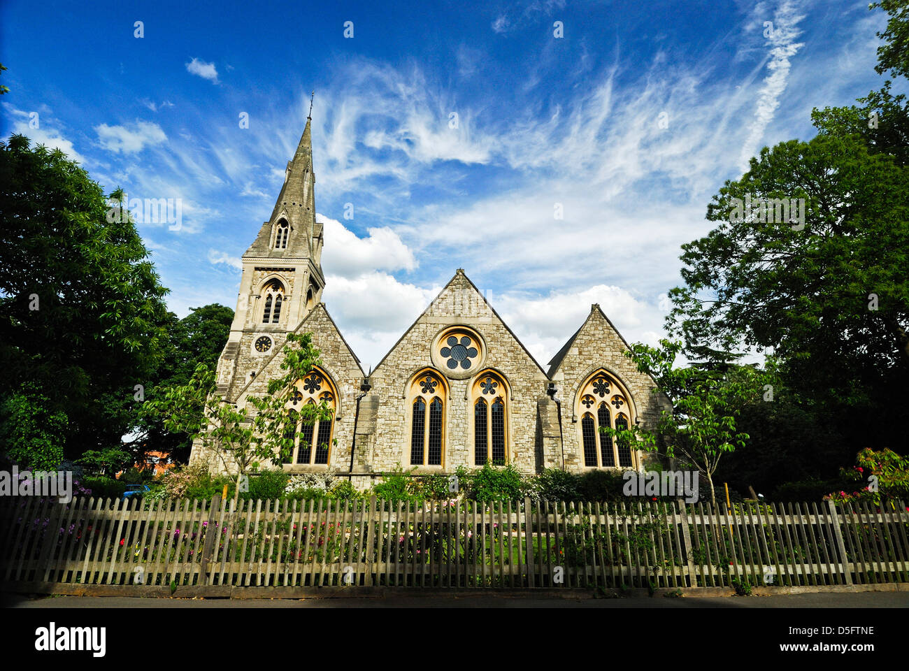 VIEW OF CHRIST CHURCH, WANSTEAD FROM CHRISTCHURCH GREEN Stock Photo