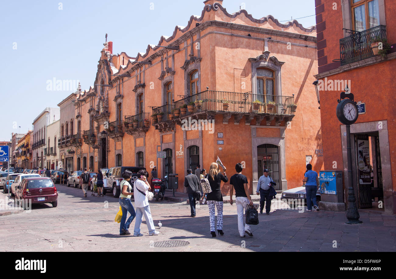 A shopping street in the historic center of Queretaro, Mexico Stock
