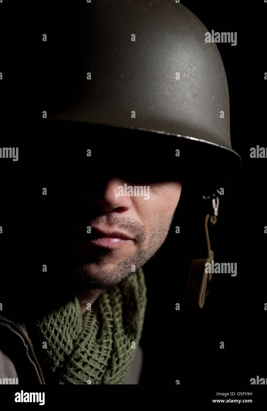 Portrait of a WW2 U.S. soldier in deep shadow against a black background  Stock Photo - Alamy