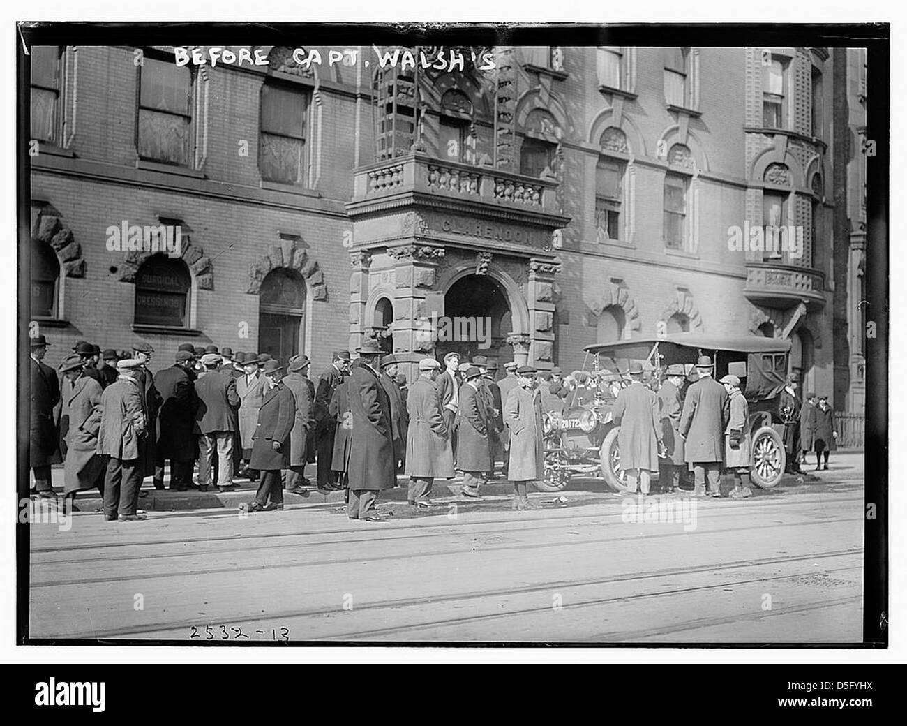 Captain Walsh is associated with police corruption and public trials involving aldermen. This black-and-white photograph captures the moment before significant investigations began, addressing graft and police misconduct. The event marks a pivotal moment in progressive efforts to reform municipal leadership in New York. Stock Photo