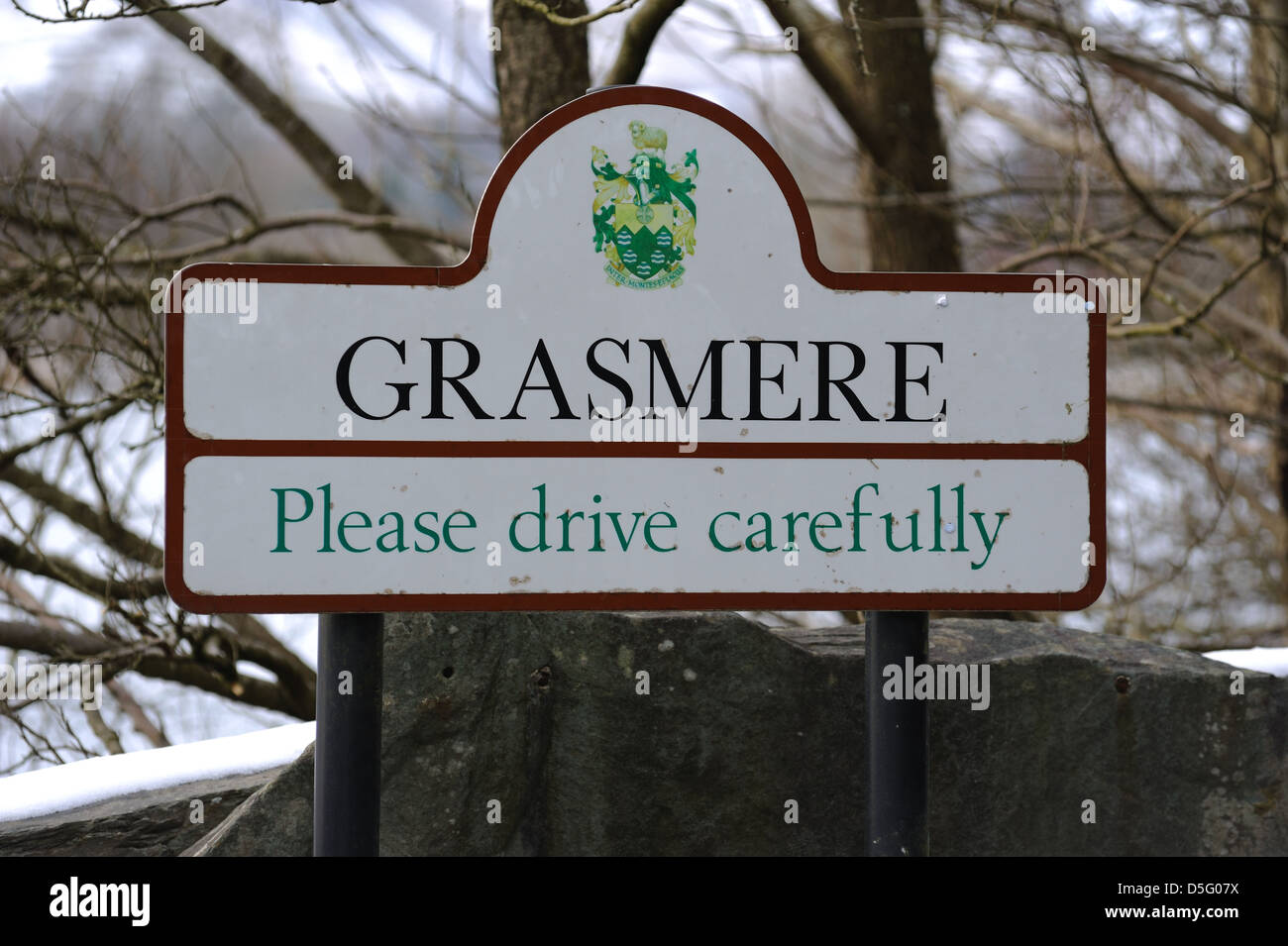 Grasmere , please drive carefully! Stock Photo