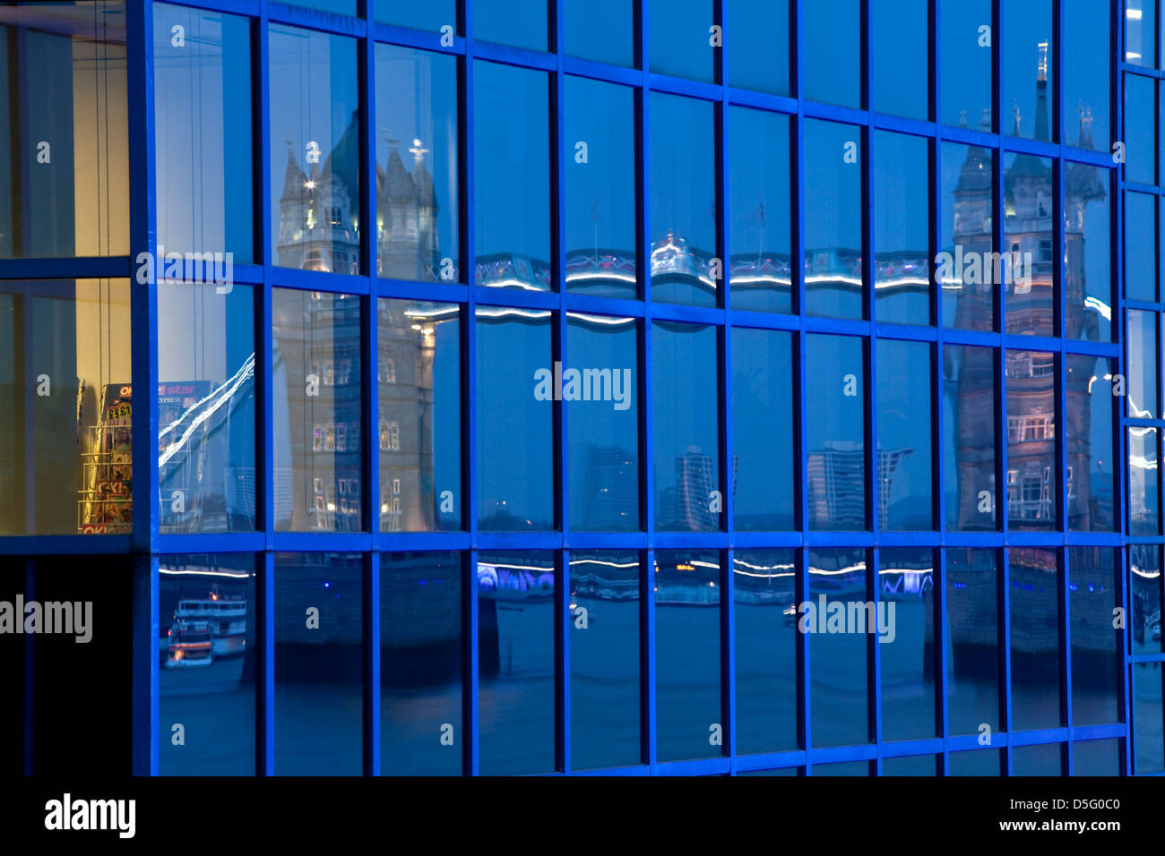 Reflection of Tower Bridge in Office Windows, London, England Stock