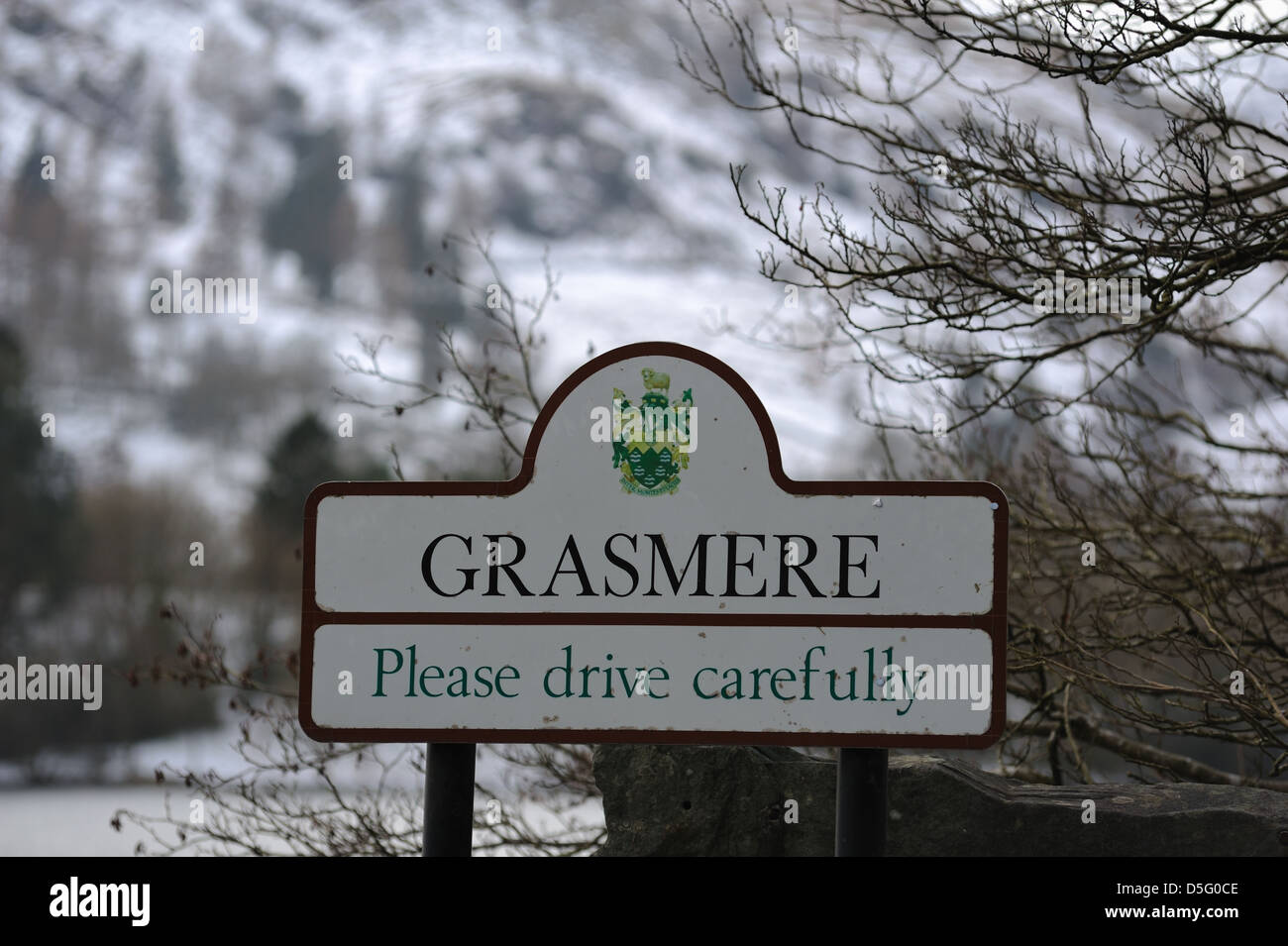 Grasmere , please drive carefully ! Stock Photo