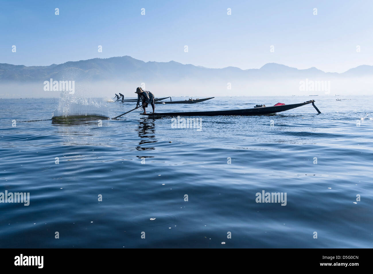Fisherman at Inle Lake, Shan-State, Myanmar, Asia Stock Photo