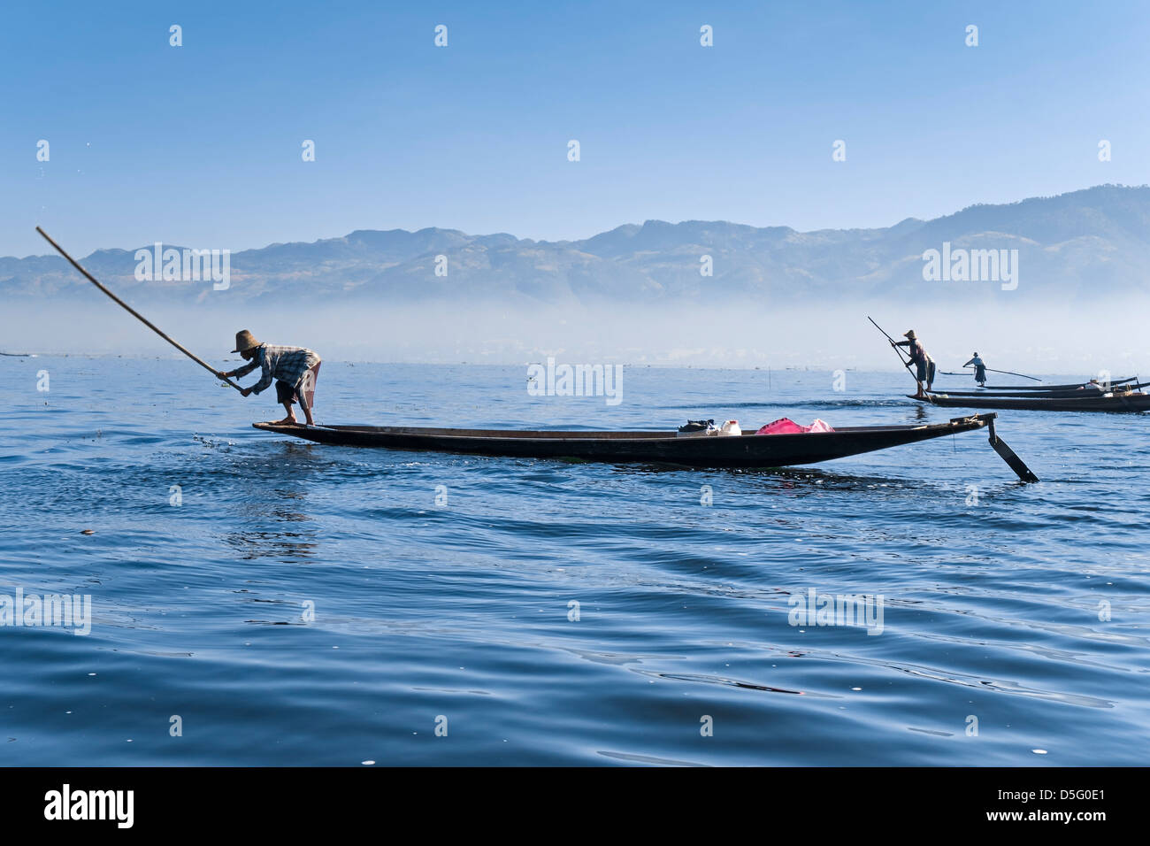 Fisherman at Inle Lake, Shan-State, Myanmar, Asia Stock Photo