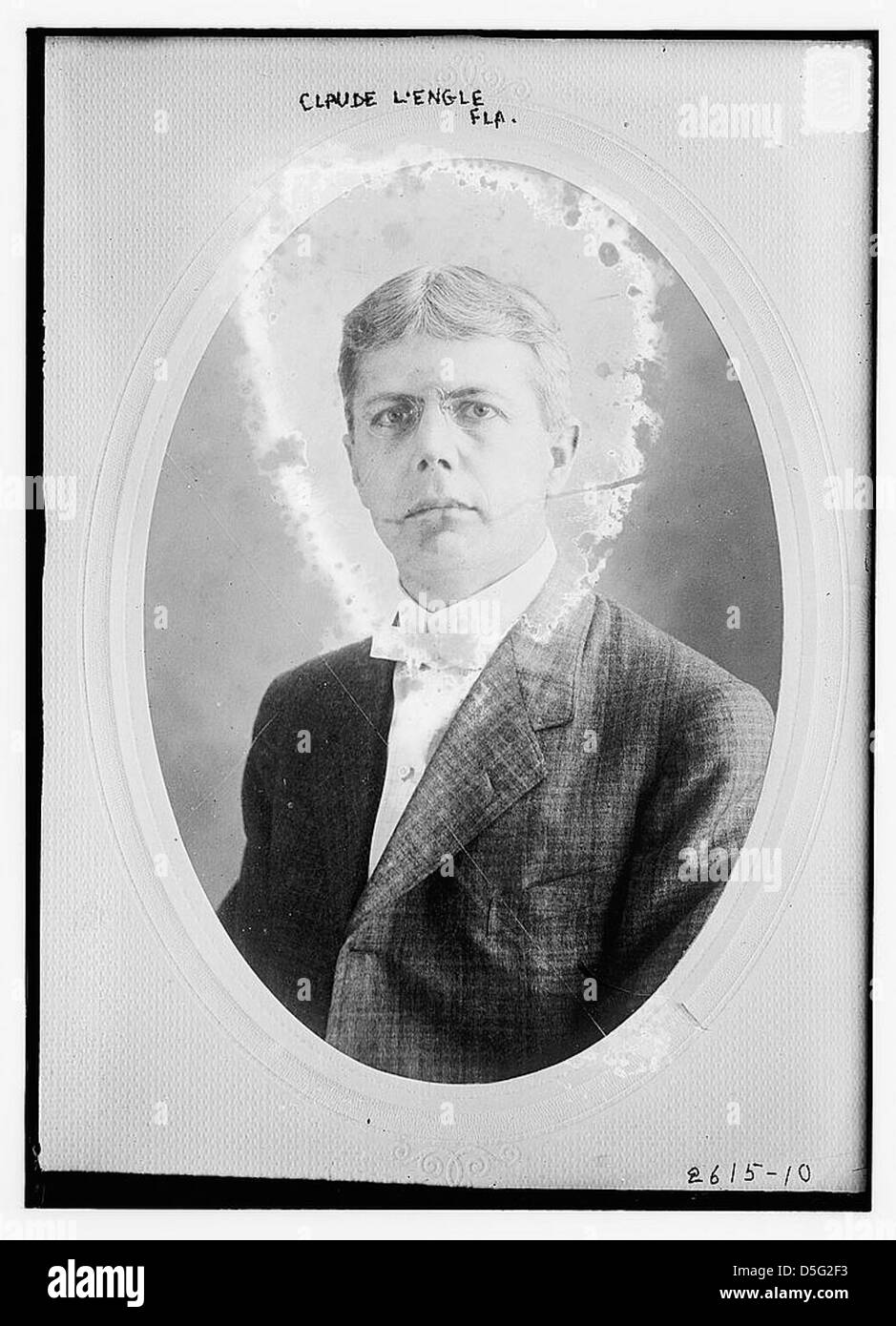 Claude L'Engle, a prominent figure from Florida, is shown in this 20th-century portrait. The image captures his dignified appearance, suited with glasses, representing his role in Florida’s political and social spheres. Stock Photo
