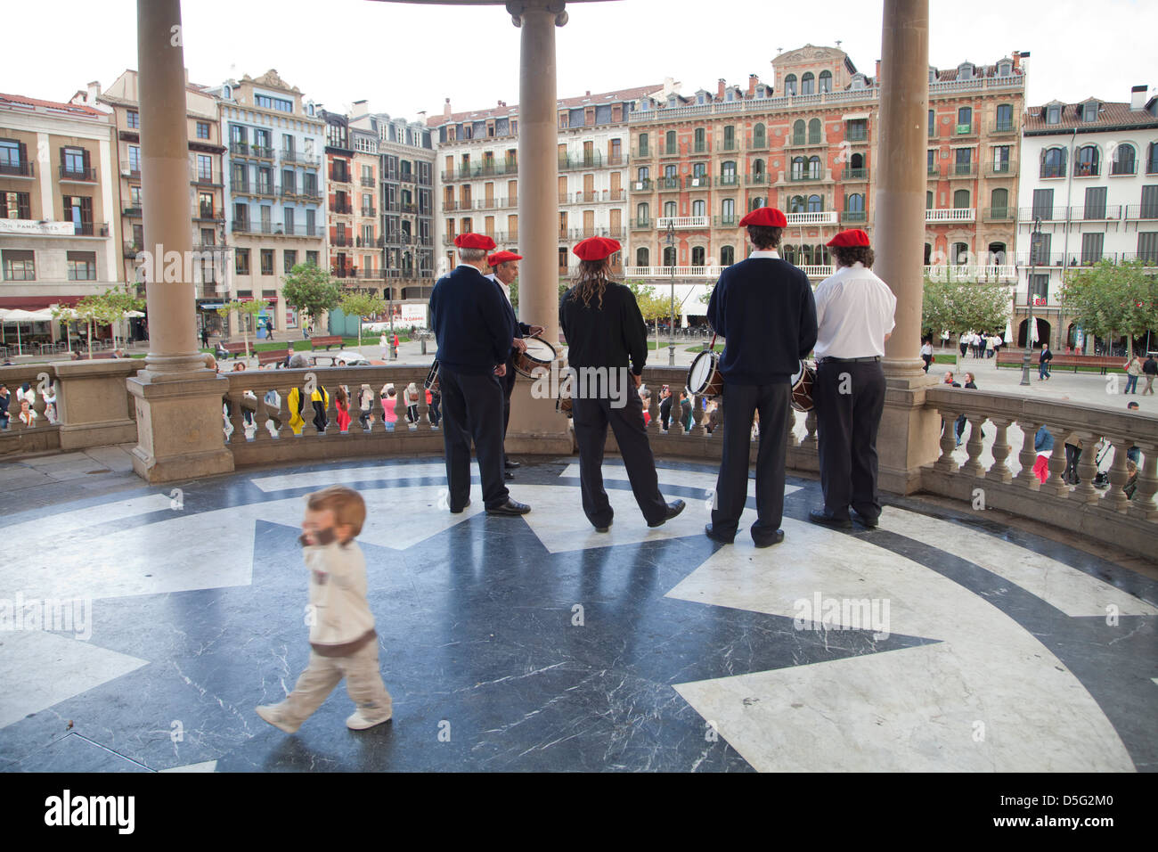 little boy dances as Basque Musicians play music for the crowd Stock Photo