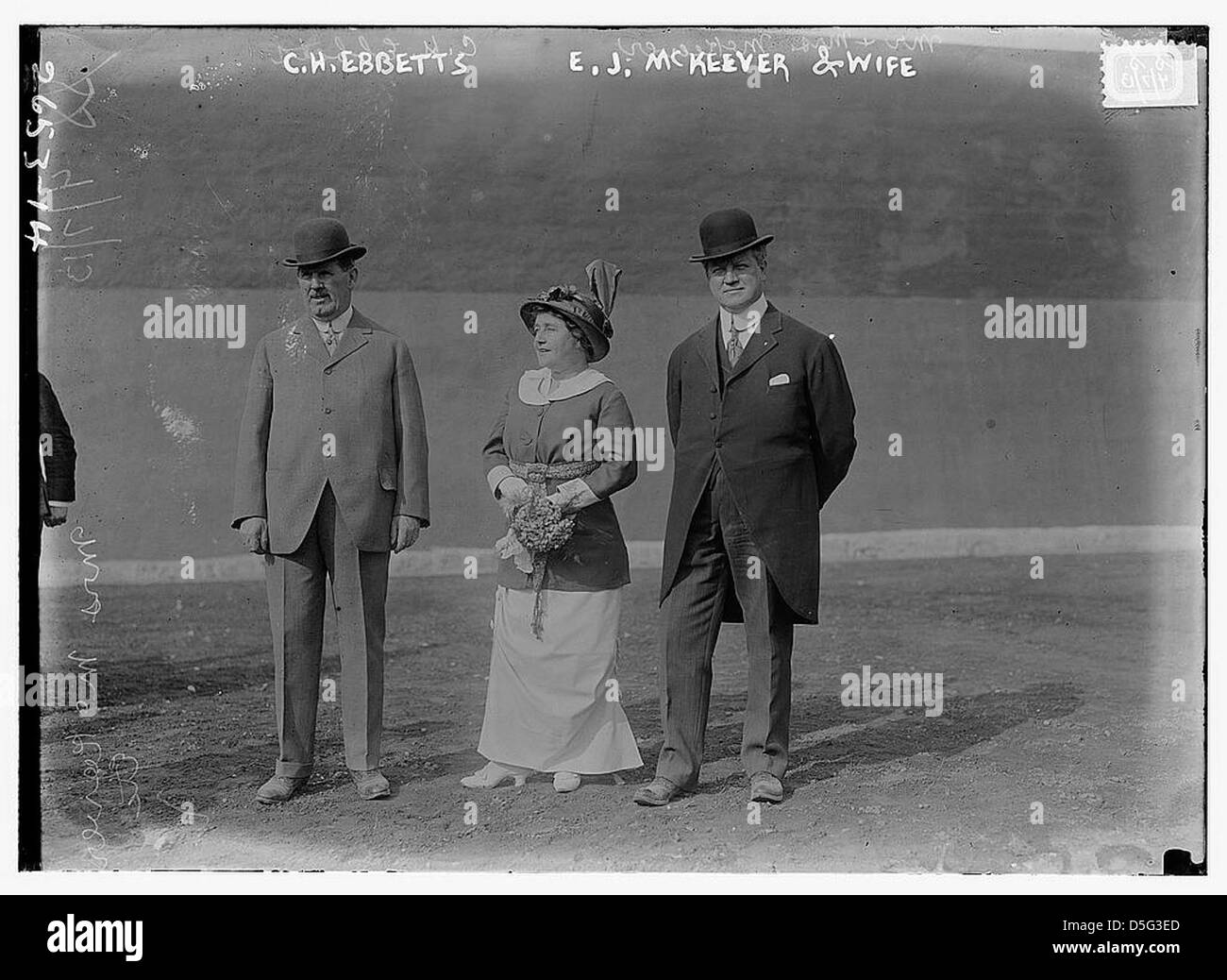 [Charles H. Ebbets (right) and Edward J. McKeever (left), co-owners of Brooklyn NL, with Mrs. McKeever (Jennie Veronica McKeever) (baseball)] (LOC) Stock Photo