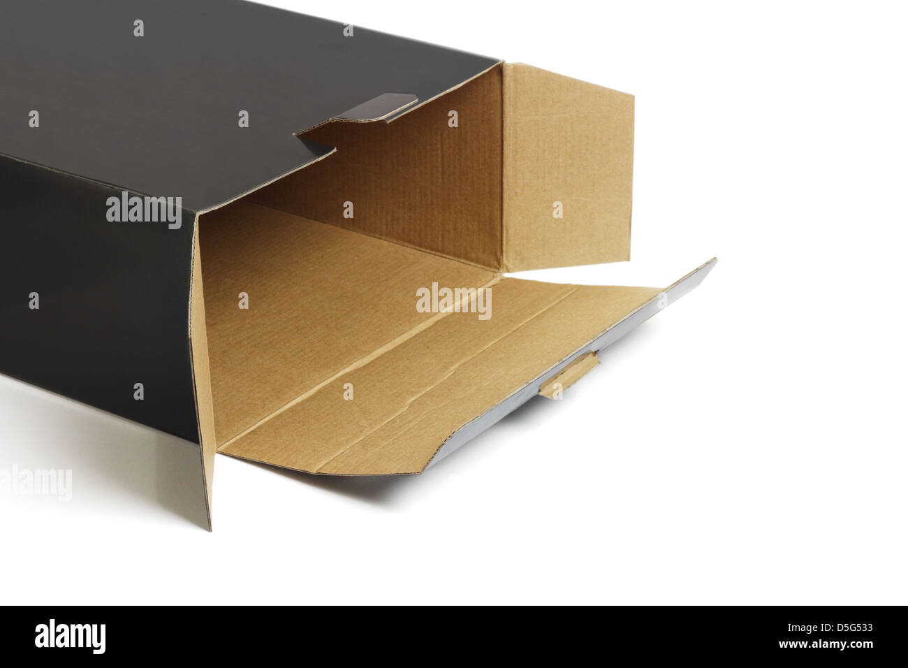 Open Empty Paper Box on White Background Stock Photo