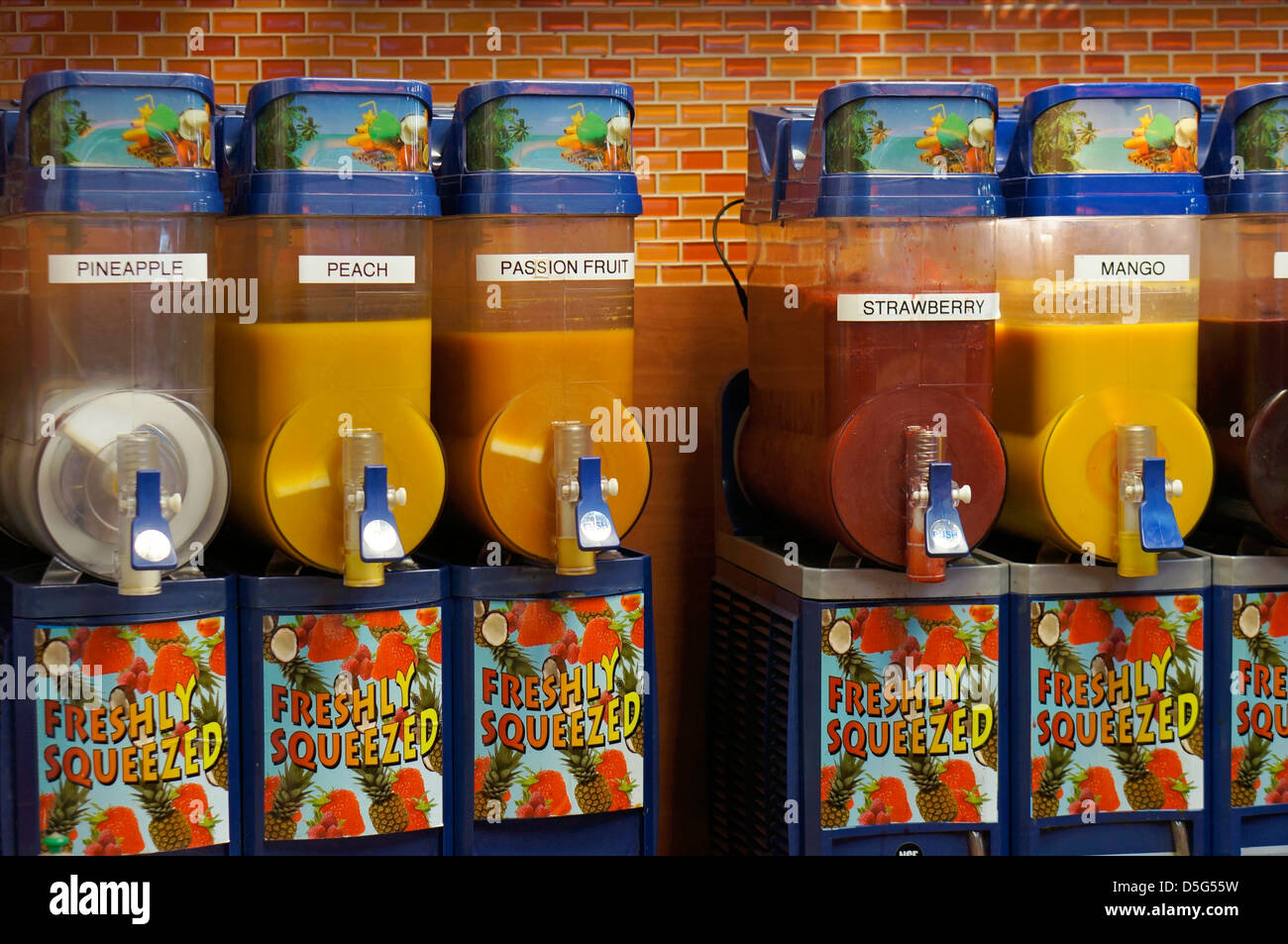 Juice Dispensers, Juice Dispensing machines, Vending Machines Stock Photo